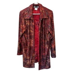 Vintage Red Metallic Zebra Print Open Front Blazer Cardigan M Silly Brand